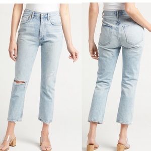 NWT AGOLDE Jeans Riley High Rise Straight Distressed Denim